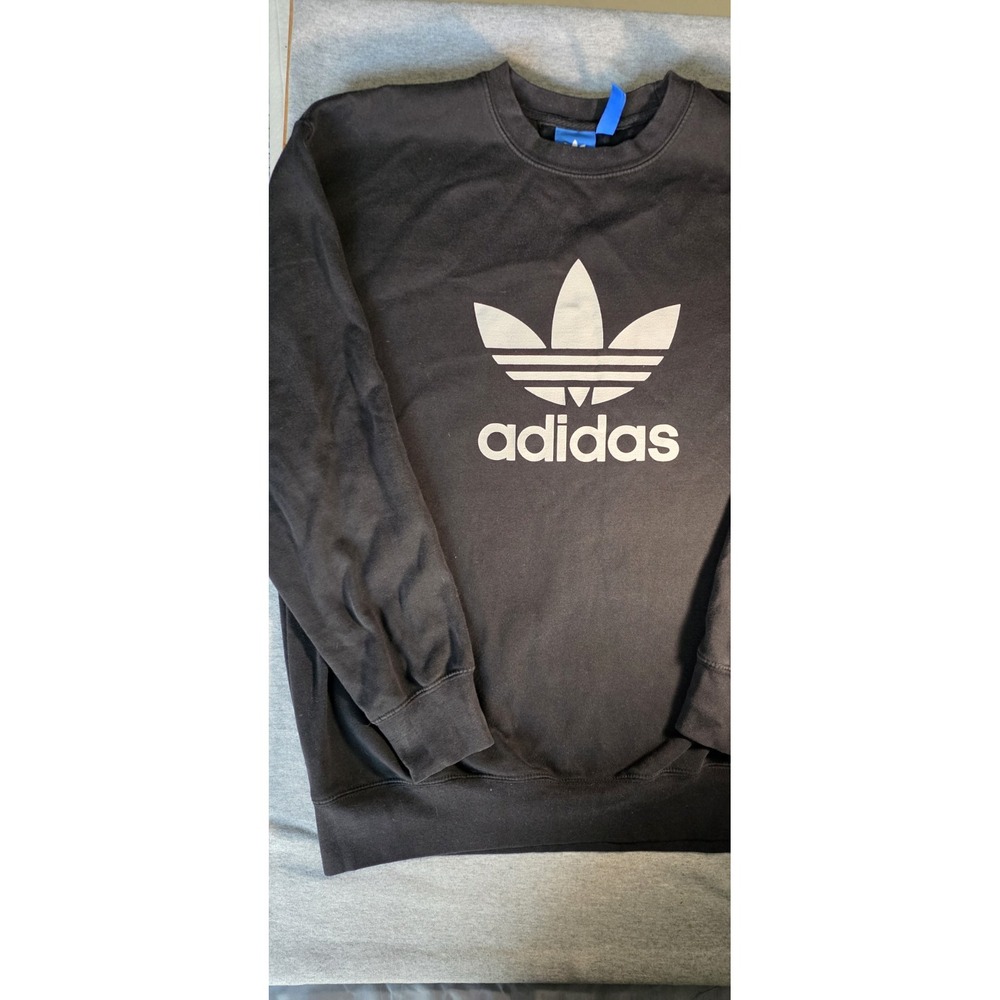 Adidas Mens Large All Black Long Sleeve Crewneck Pullover Sweatshirt
